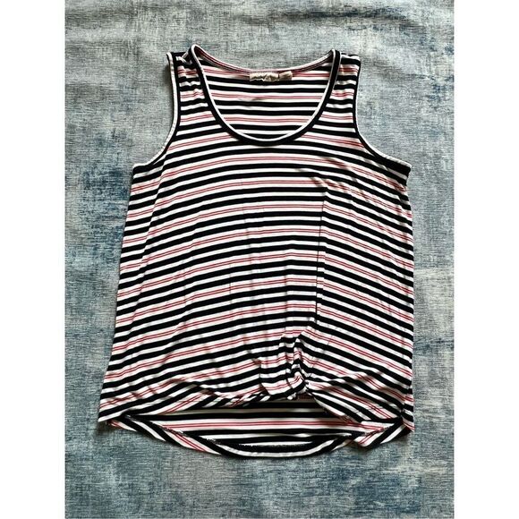 Christian Siriano Red White Very Dark Blue Striped Knot Front Tank Top Size M - Picture 1 of 6